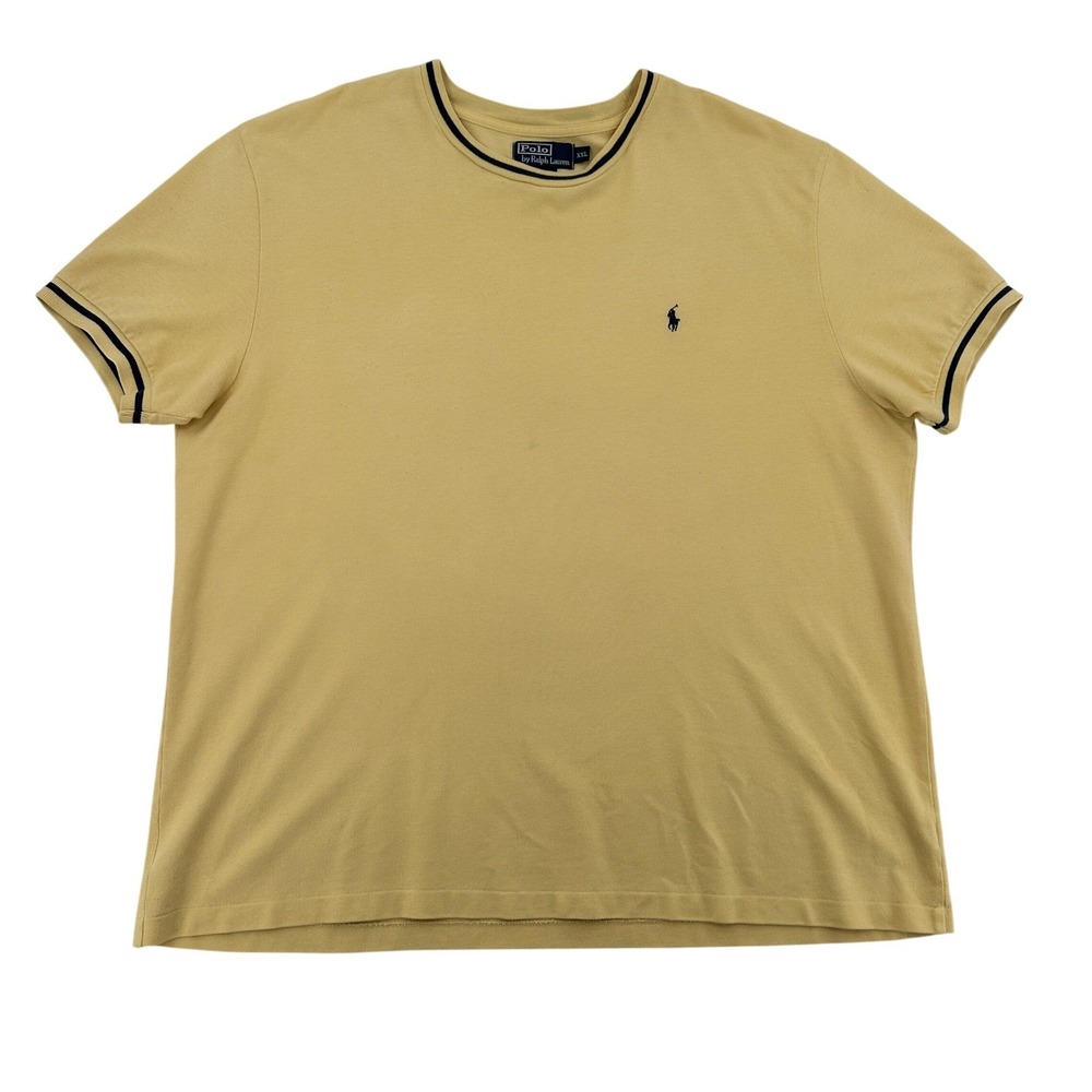 Polo Ralph Lauren Men XXL Yellow Pique Short Sleeve T-Shirt Navy Trim Polo Shirt